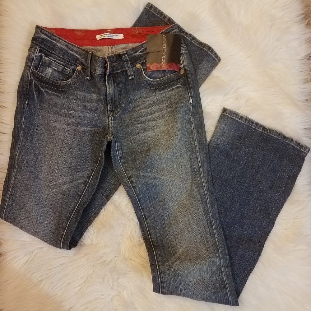 Fortune Denim Flared Wide legged Distressed Jeans